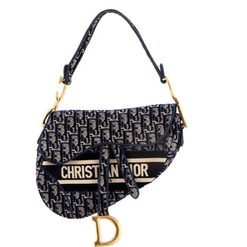 Christian Dior Saddle Handbag Logo Embroidered Oblique Velvet Medium