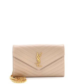 Saint Laurent Classic Monogram Wallet on Chain Matelasse Chevron Leather Medium