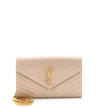 Saint Laurent Classic Monogram Wallet on Chain Matelasse Chevron Leather Medium