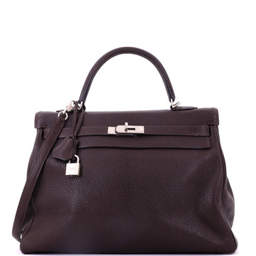 Hermes Kelly Handbag Brown Chevre de Coromandel with Brushed Palladium Hardware 35