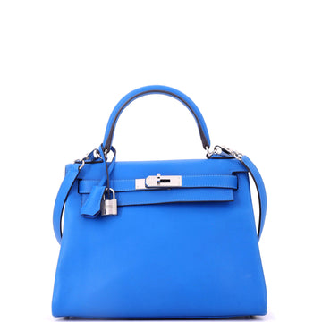 Hermes Kelly Handbag Blue Evercolor with Palladium Hardware 28