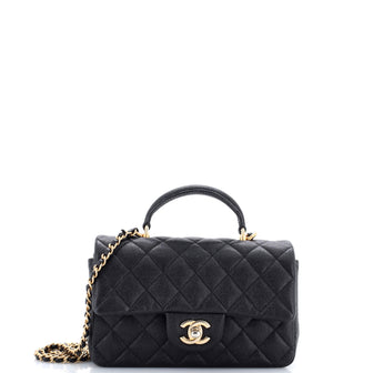 Chanel Classic Single Flap Top Handle Bag Quilted Caviar Mini