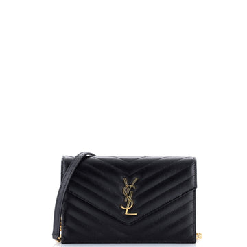 Saint Laurent Classic Monogram Wallet on Chain Matelasse Chevron Leather Small