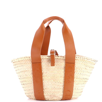 Chloe Sense Basket Tote Raffia with Leather Medium