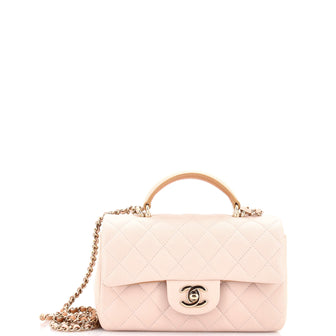 Chanel Classic Single Flap Top Handle Bag Quilted Lambskin Mini