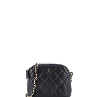 Chanel CC Dome Zip Clutch with Chain Quilted Caviar Mini