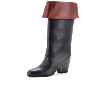 Chanel Women's CC Walk The World Mid-Calf Fold Over Boots Leather