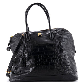 Balenciaga Ville Bag Crocodile Embossed Leather Large