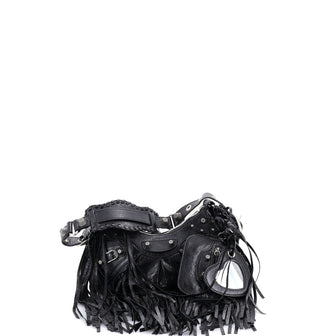 Balenciaga Le Cagole Giant Studs Fringe Shoulder Bag Leather XS