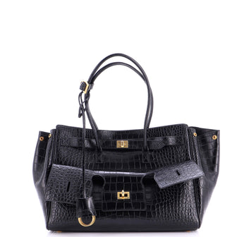 Balenciaga Bel Air Carry All Bag Crocodile Embossed Leather Medium