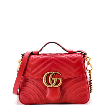 Gucci GG Marmont Top Handle Flap Bag Matelasse Leather Mini