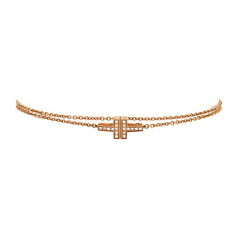 Tiffany & Co. T Double Chain Bracelet 18K Rose Gold and Diamonds Medium