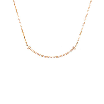 Tiffany & Co. T Smile Pendant Necklace 18K Rose Gold with Diamonds Small