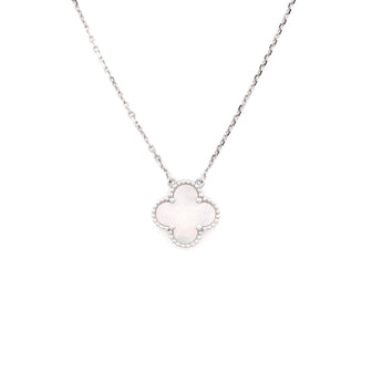 Van Cleef & Arpels Vintage Alhambra Pendant Necklace 18K White Gold and Mother of Pearl