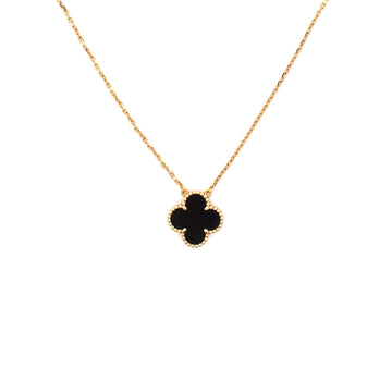 Van Cleef & Arpels Vintage Alhambra Pendant Necklace 18K Yellow Gold and Onyx