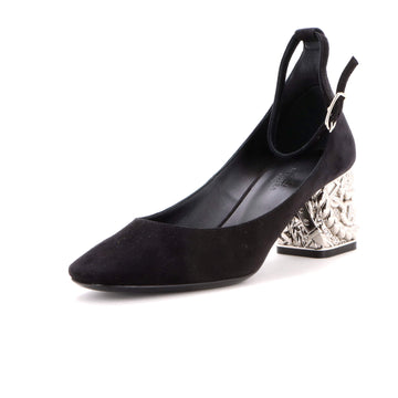 Hermes Women's Glam Heeled Mary Janes Suede