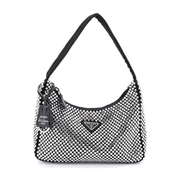Prada Re-Edition 2000 Hobo Crystal Embellished Satin Mini