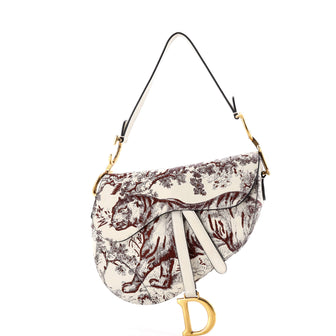 Christian Dior Toile De Jouy Saddle Bag Embroidered Leather Medium