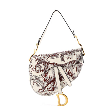Christian Dior Toile De Jouy Saddle Bag Embroidered Leather Medium