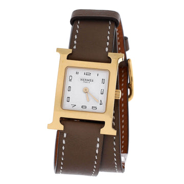 Hermes Heure H Double Tour Quartz Watch Stainless Steel and Leather 21