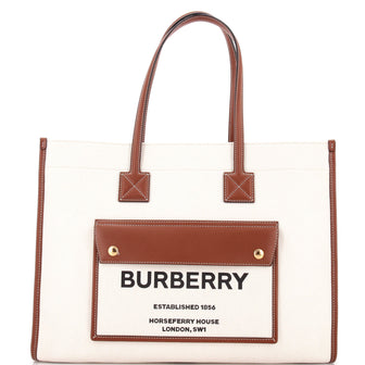 Burberry Freya Shopping Tote Canvas with Leather Medium