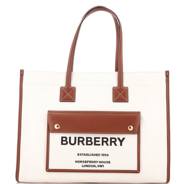Burberry Freya Shopping Tote Canvas with Leather Medium