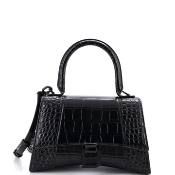 Balenciaga Hourglass Top Handle Bag Crocodile Embossed Leather Small