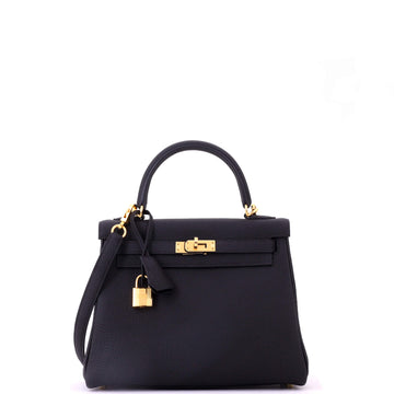 Hermes Kelly Handbag Black Togo with Gold Hardware 25