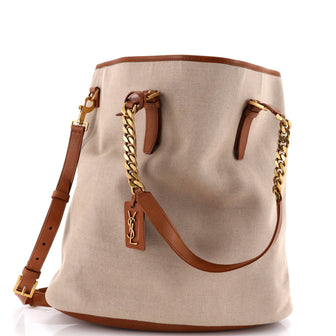 Saint Laurent Sac Shopping Chain Tote Canvas with Leather Medium