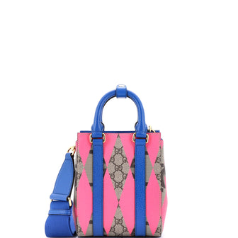 Gucci Convertible Open Tote Rhombus GG Coated Canvas with Leather Mini