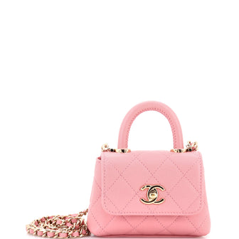 Chanel Coco Top Handle Clutch with Chain Quilted Caviar