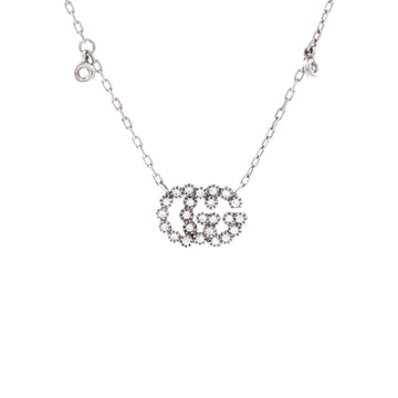 Gucci GG Running Station Necklace 18K White Gold and Diamonds