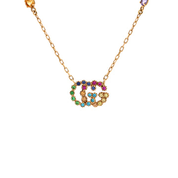 Gucci GG Running Station Necklace 18K Yellow Gold with Topaz, Quartz, Tsavorite and Sapphire