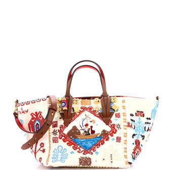 Christian Louboutin Greekaba Tote Studded Embroidered Canvas Small