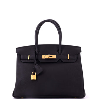 Hermes Birkin Handbag Black Togo with Gold Hardware 30