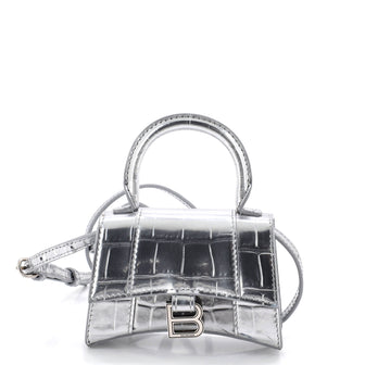 Balenciaga Hourglass Top Handle Bag Crocodile Embossed Leather Mini