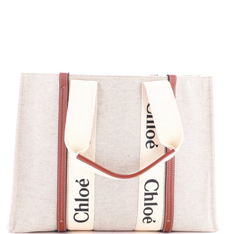 Chloe Woody Tote Canvas with Leather Large