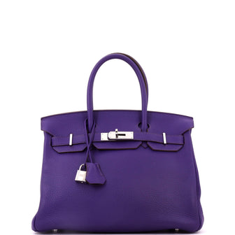 Hermes Birkin Handbag Purple Clemence with Palladium Hardware 30