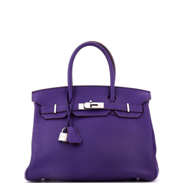 Hermes Birkin Handbag Purple Clemence with Palladium Hardware 30