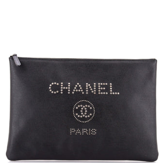 Chanel Deauville Pouch Studded Caviar Large