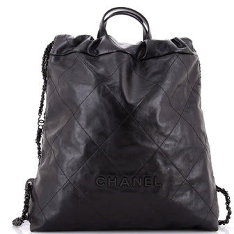 Chanel So Black 22 Chain Backpack Quilted Calfskin Large