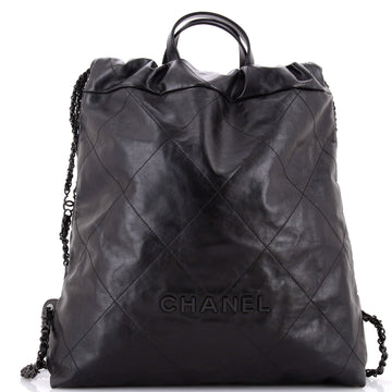 Chanel So Black 22 Chain Backpack Quilted Calfskin Large