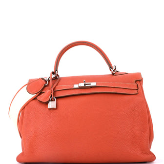 Hermes Kelly Amazone Handbag Orange Clemence with Palladium Hardware 35