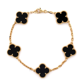 Van Cleef & Arpels Vintage Alhambra 5 Motifs Bracelet 18K Yellow Gold and Onyx