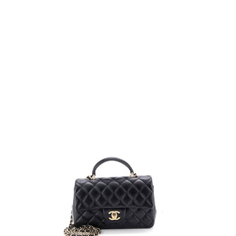 Chanel Classic Single Flap Top Handle Bag Quilted Lambskin Mini