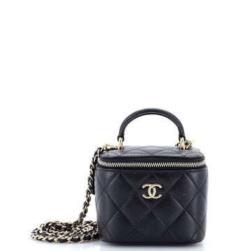 Chanel Classic Top Handle Vanity Case with Chain Quilted Lambskin Mini
