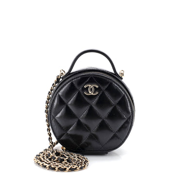 Chanel Handle with Care Round Vanity Case with Chain Quilted Lambskin Small