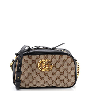 Gucci GG Marmont Shoulder Bag Diagonal Quilted GG Canvas with Leather Small