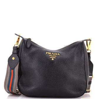 Prada Striped Strap Zip Hobo Vitello Phenix Small