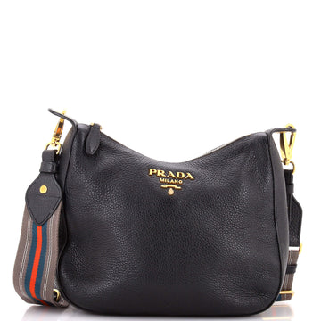 Prada Striped Strap Zip Hobo Vitello Phenix Small